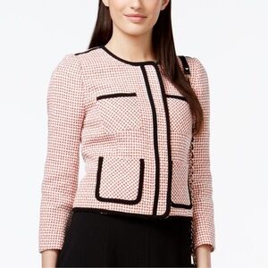 CeCe Textured Tweed Zip Up Jacket Coral Pink Black career 8